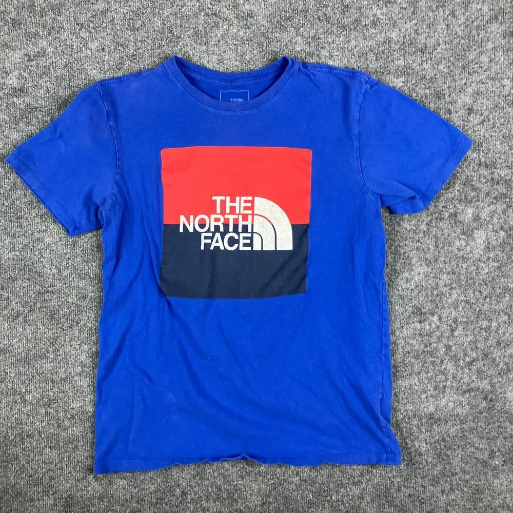 The North Face T-Shirt Mens Size S Blue Red Graphic Logo Crewneck Outdoor Casual